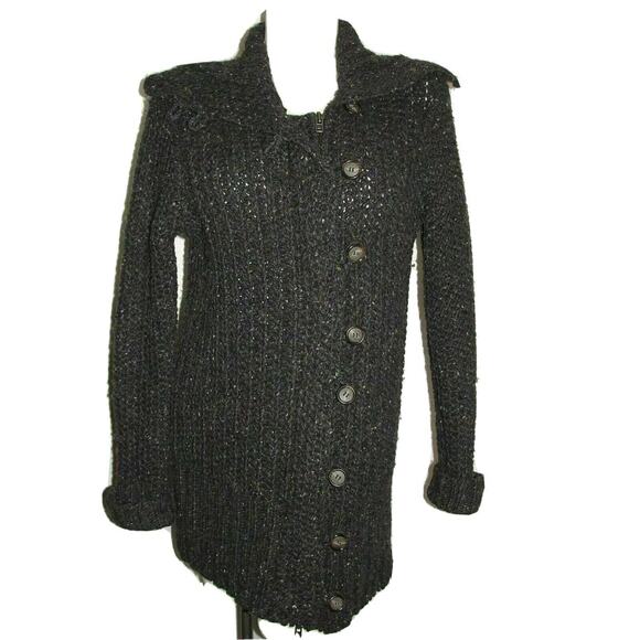 PAPER DENIM and CLOTH Sweater Women's Size 1 Gray Black Marbled Wool LS Cardigan - Picture 1 of 5